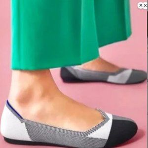 Rothy's The Flat Captoe Black & White Check Plaid Round Toe Size 9 1/2